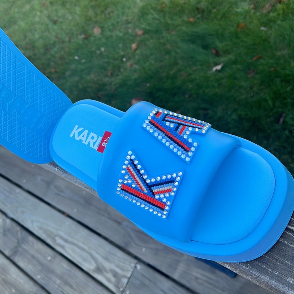 Karl LAGERFELD Women’s Platform Leather upper Sandals Slip On Colour Light Blue - Picture 3 of 8
